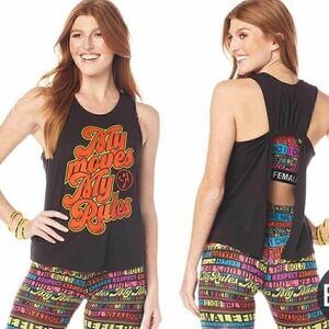 ZUMBA “My Moves My Rules” Open Back Tank available in medium and large new + tag